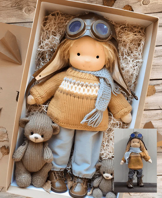 Handgemaakte Winter-Waldorf Knuffelpop – Poppi