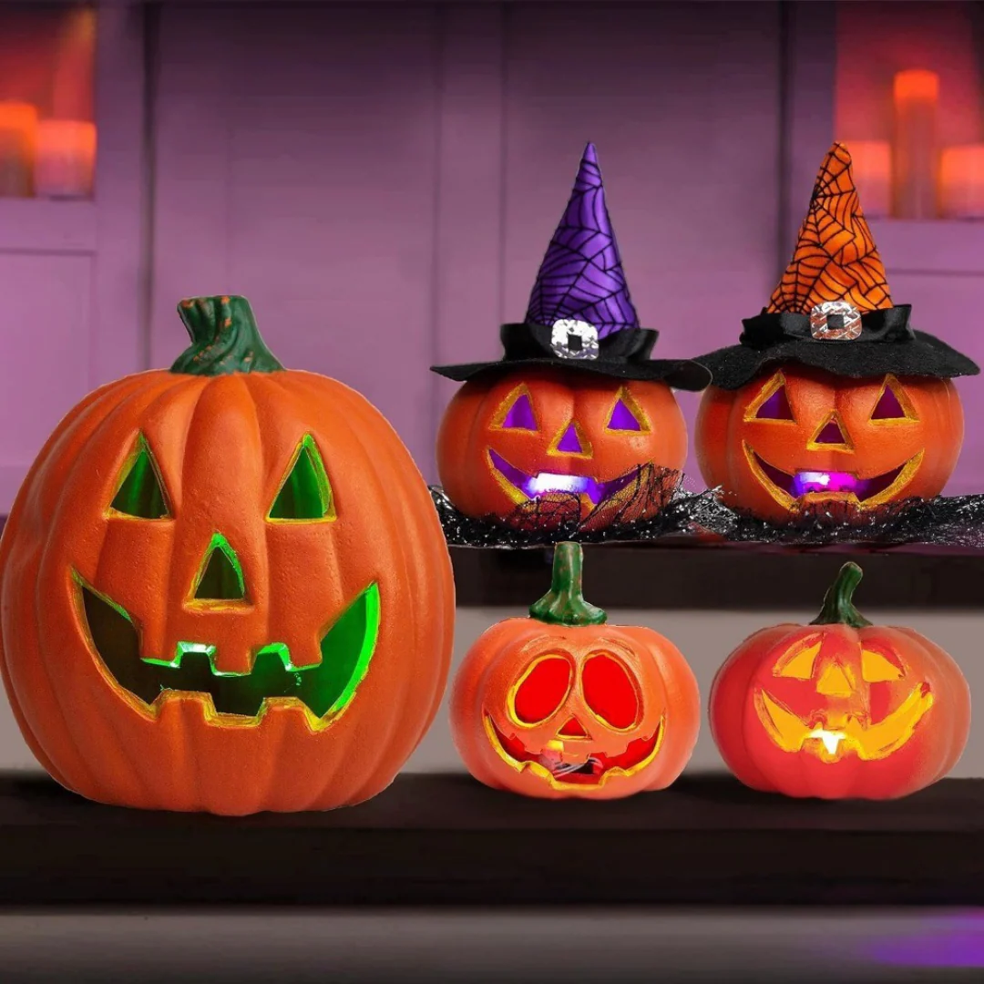 Glanzende Lichtgevende Halloween Jack O’Lantern Decoratie Set | Op Batterijen