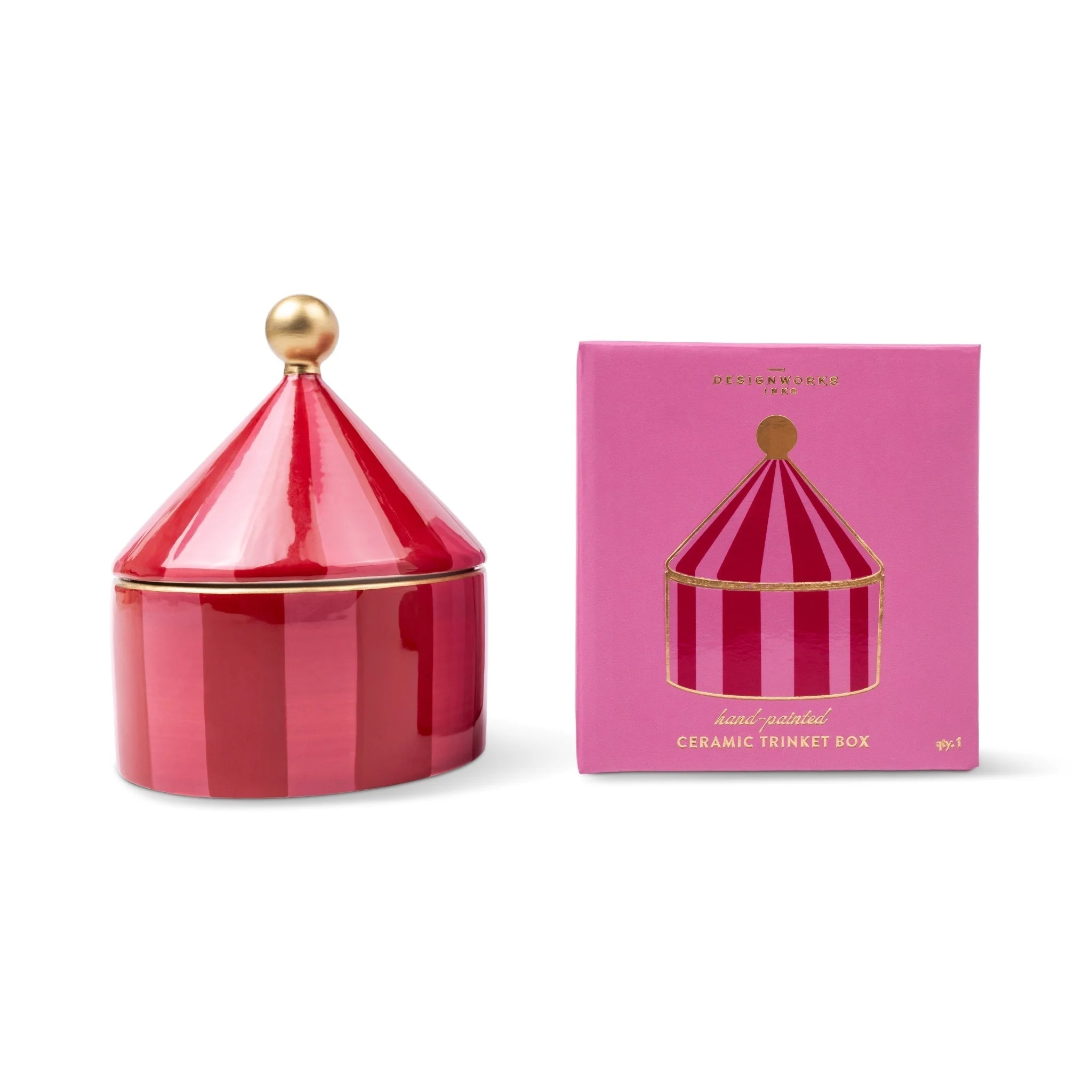 Keramieken Trinket Box | Pink – Red Stripe | Designworks Ink