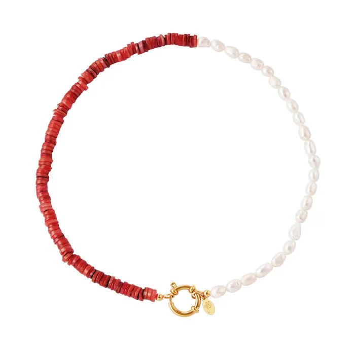Ketting Steen en Parels | Rood Ketting Steen en Parels | Rood