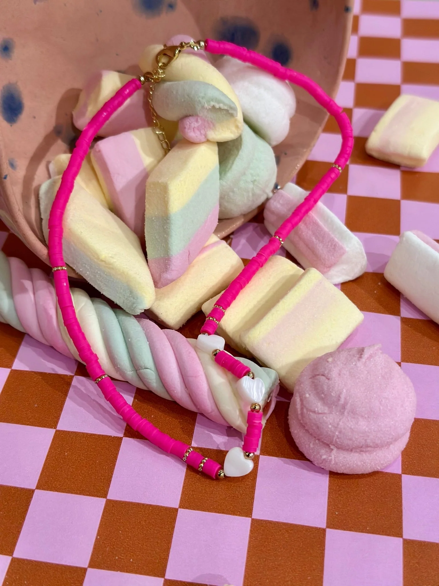 Kids Ketting | Roze met witte harten Kids Ketting | Roze met witte harten