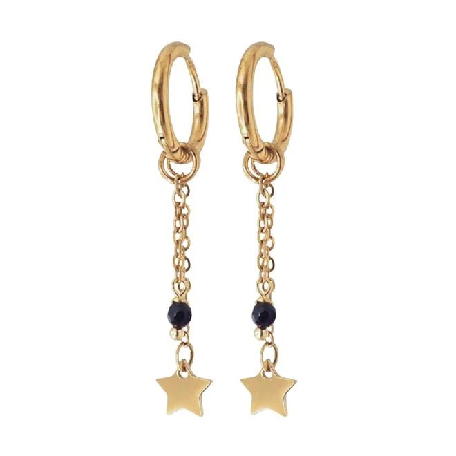 MADAM the label | Oorringen chain star facet onyx goud MADAM the label | Oorringen chain star facet onyx goud
