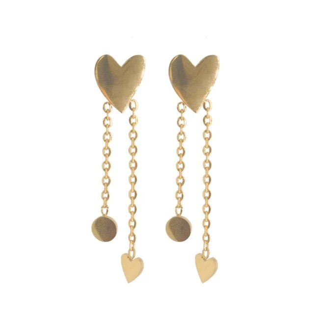MADAM the label | Oorstekers heart double chains goud MADAM the label | Oorstekers heart double chains goud