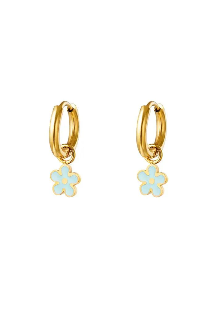 Oorbel Bloem | Goud | Blauw