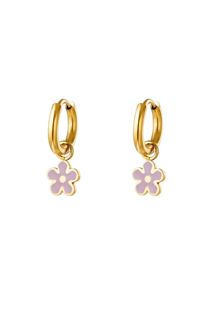 Oorbel Bloem | Goud | Paars