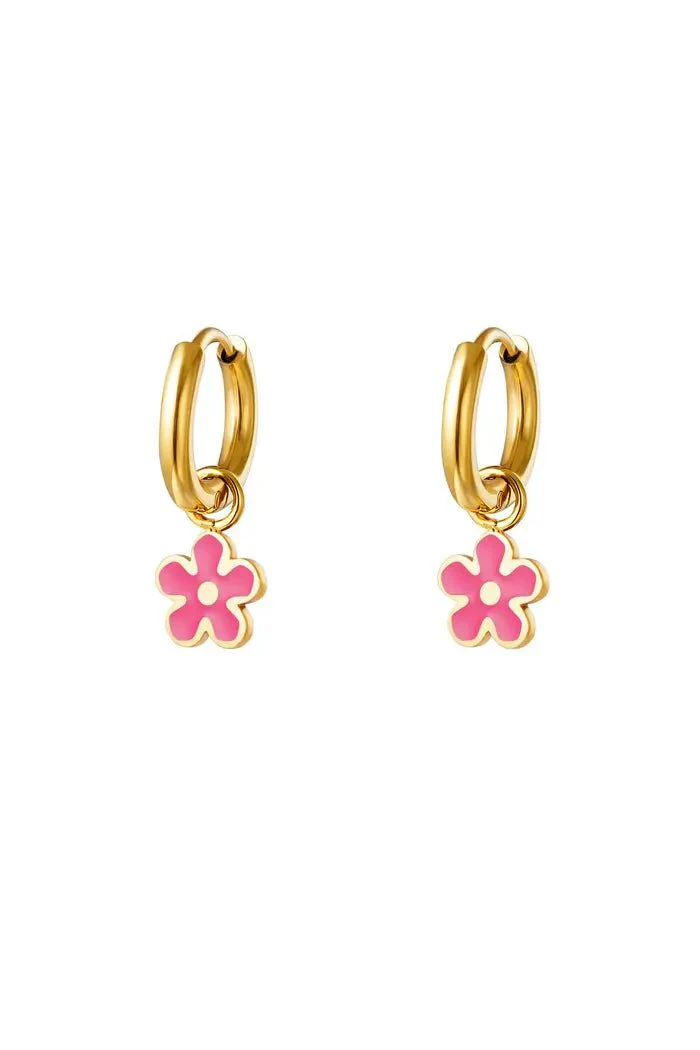 Oorbel Bloem | Goud | Roze
