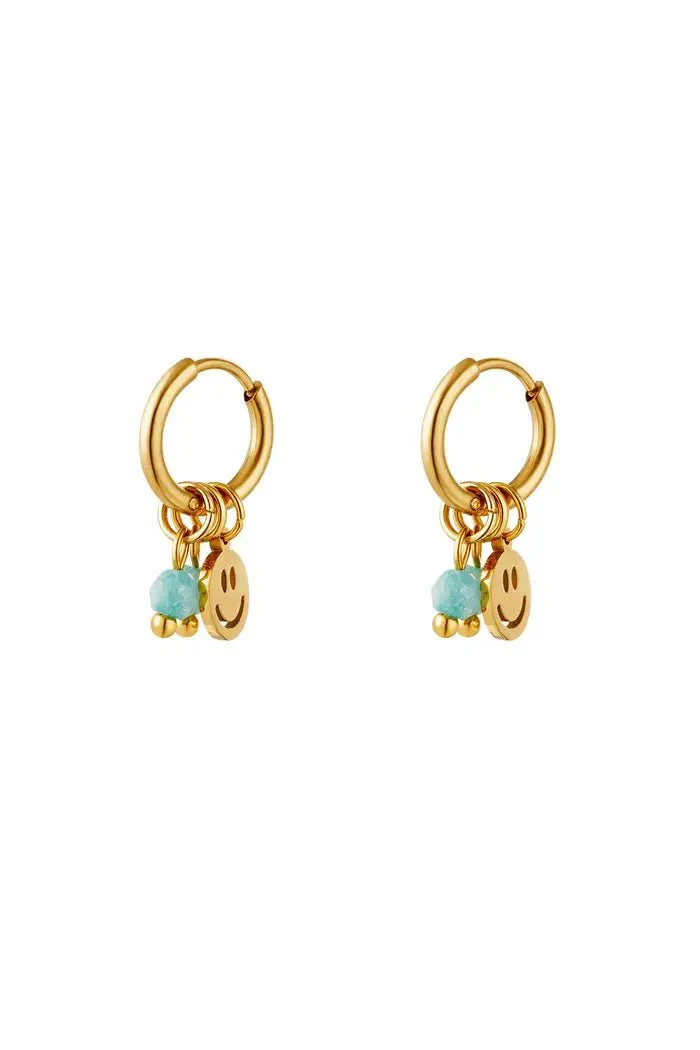 Oorbel Smiley Steentjes Blauw | Goud