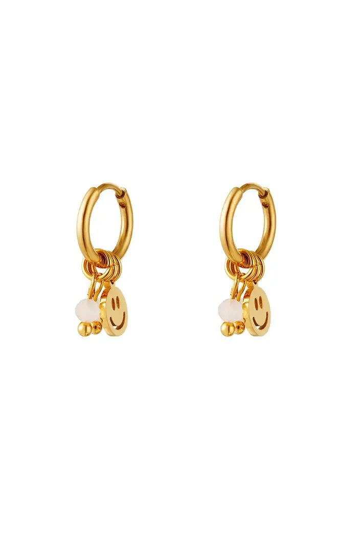 Oorbel Smiley Steentjes Roze | Goud