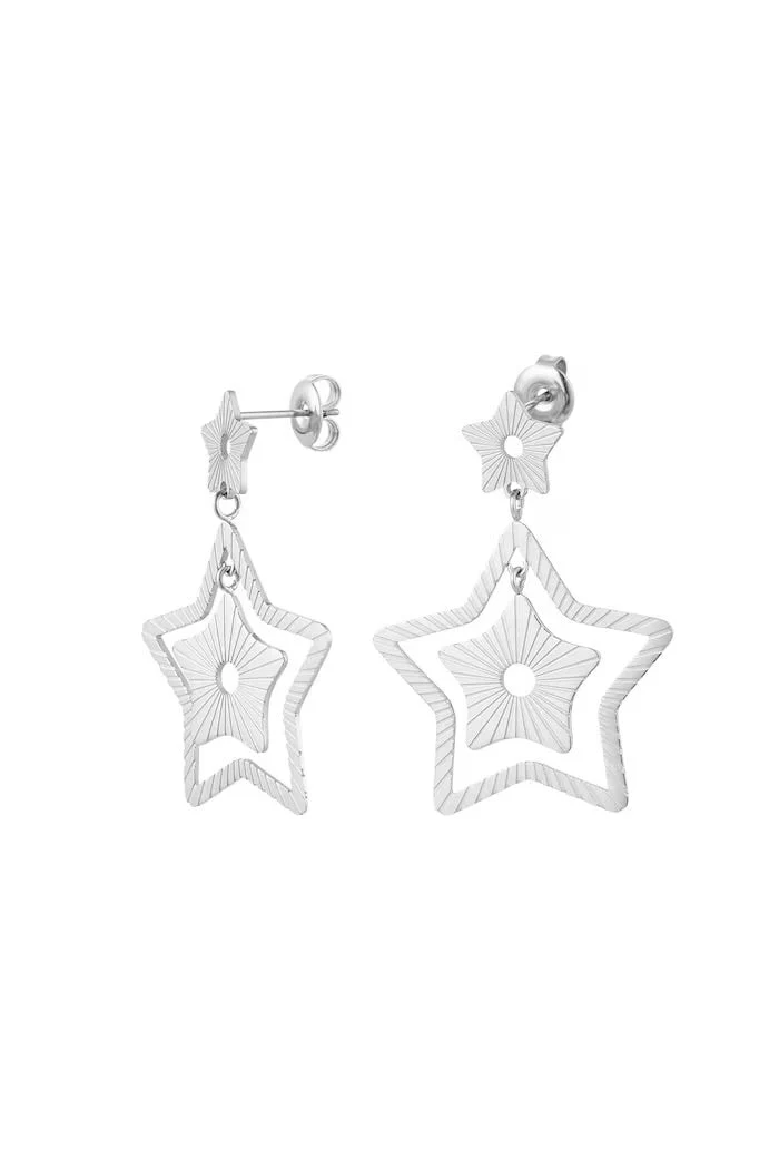 Oorbel | Two Star Silver| Stainless Steel Oorbel | Two Star Silver| Stainless Steel