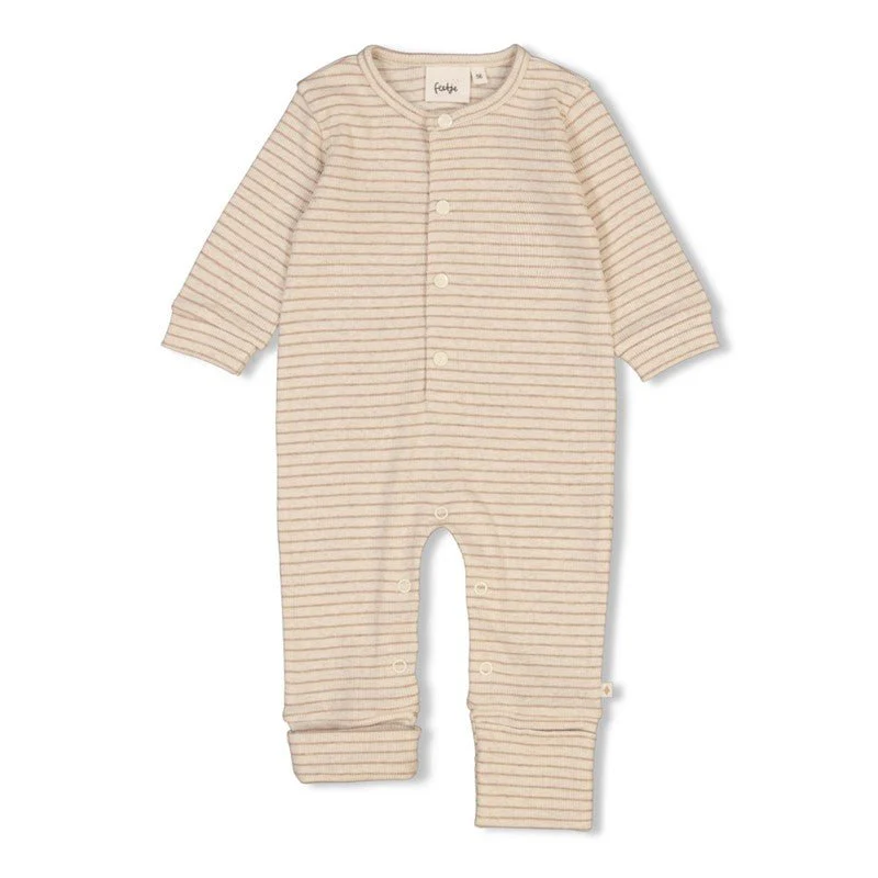Pak omslagvoet rib met streep | Taupe melange  | Feetje