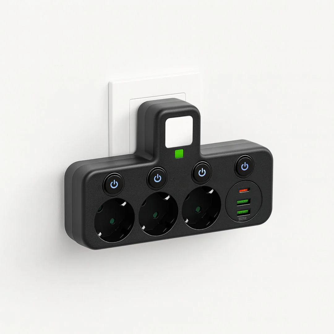 Stekkerdoos met 3 stopcontacten | Meerdere stekkerdoos met USB & schakelaar | PowerGrid