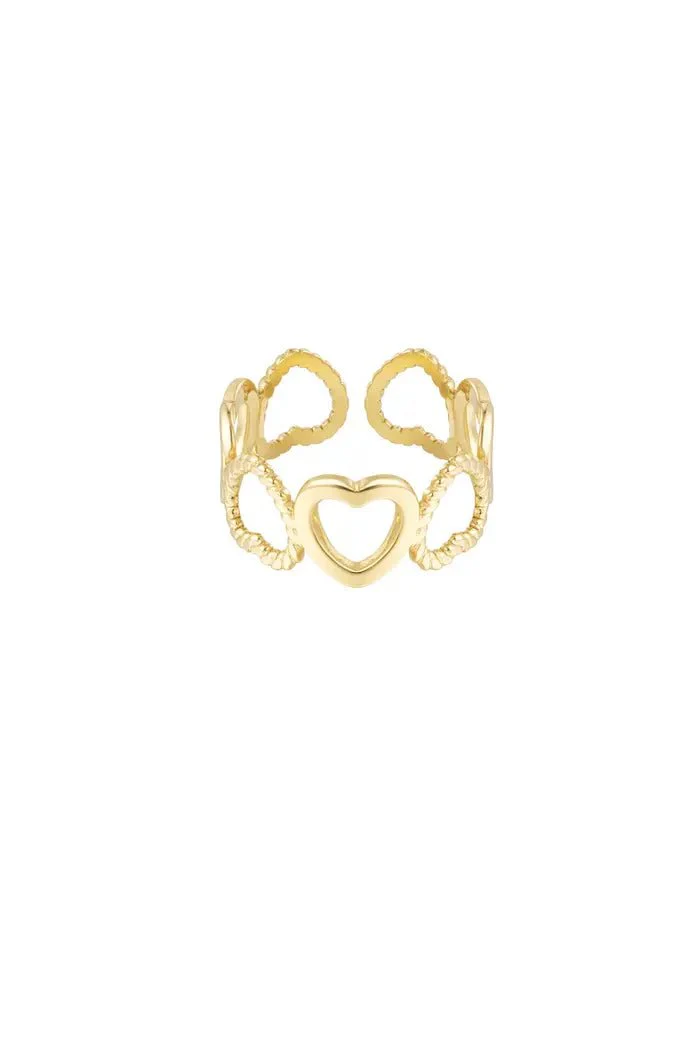 Ring geschakeld hart | Stainless Steel | Goud