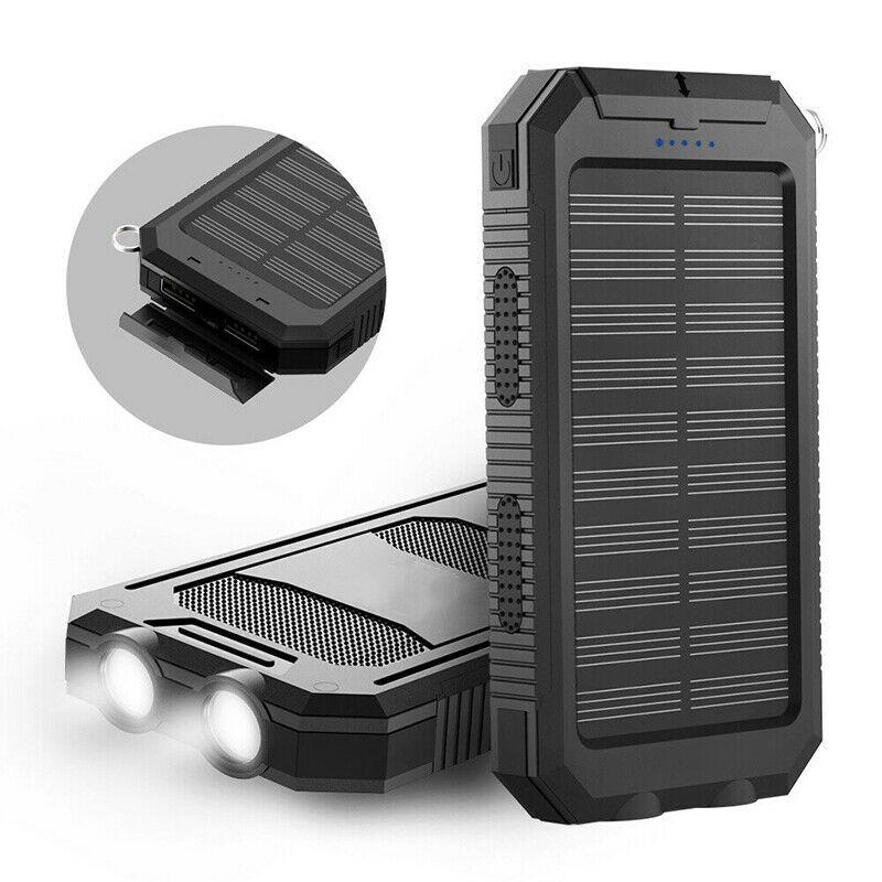 20,000mAh Waterdichte Zonne-energie Powerbank met Dubbele USB-poorten en LED Zaklamp – Beste Draagbare Oplader voor Buitengebruik