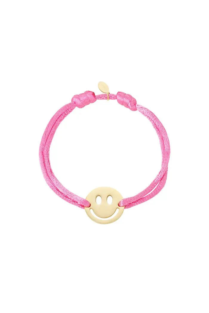 Satijnen Armband Smiley | Roze Satijnen Armband Smiley | Roze