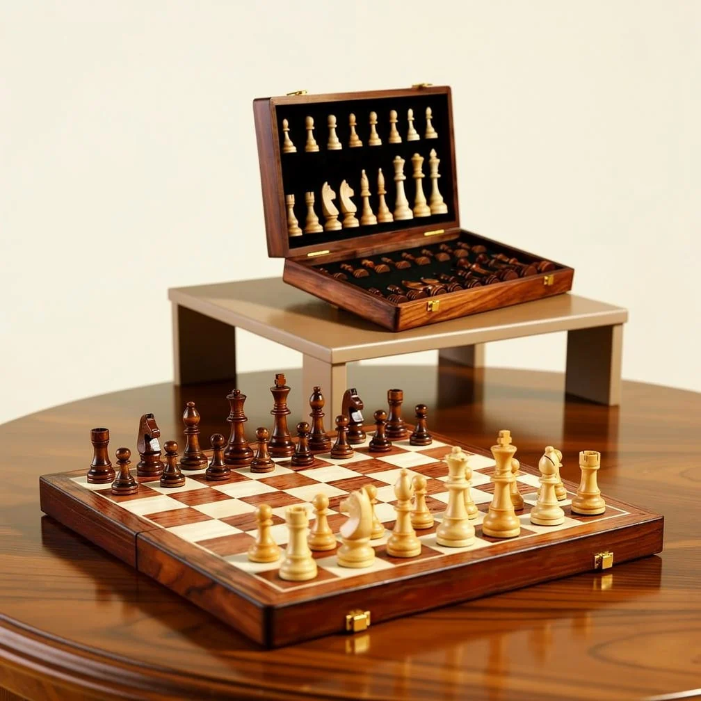 Houten schaakspel | Schaakbord met schaakstukken | opvouwbaar & draagbaar | RoyalBrett