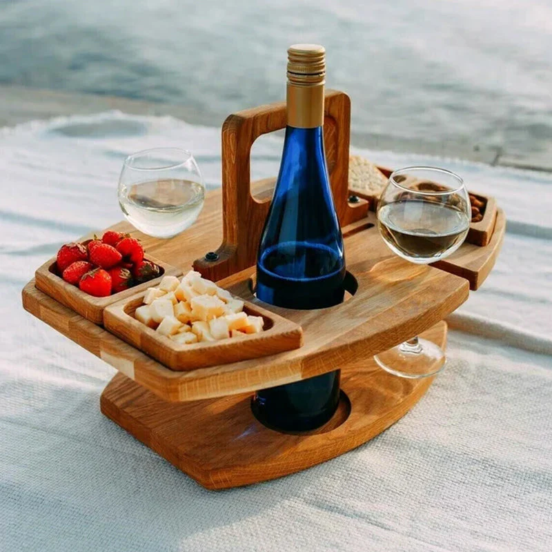 Draagbare Houten Picknickwijntafel 36x31x26cm Ruime Serveerruimte