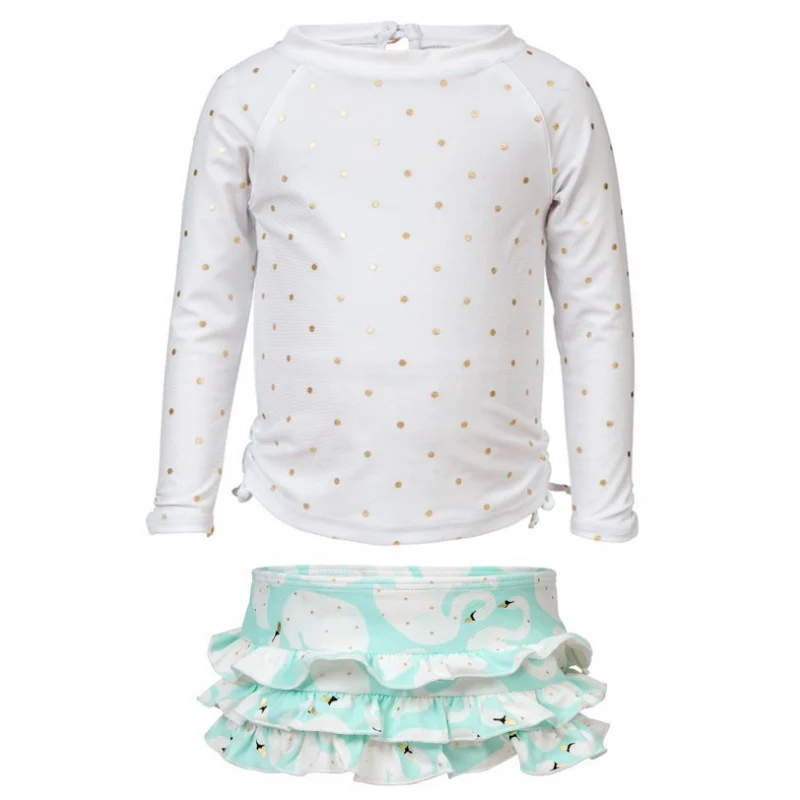 Snapper Rock – UV-Zwemset Swan – Wit/Mint groen met gouden stippen