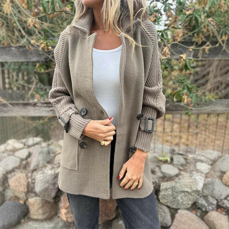 ChillAura | Dames Stylish Mid-Lange Dubbelgeknoopte Jas met Revers