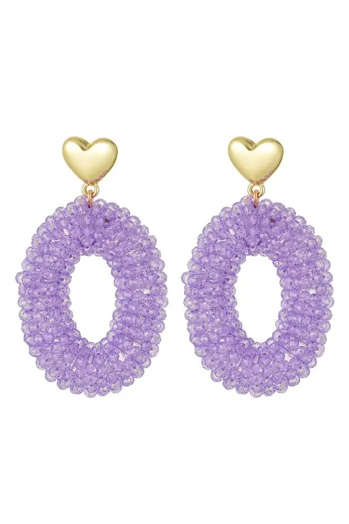 Statement oorbel met hart | Lila | Glazen kralen Statement oorbel met hart | Lila | Glazen kralen