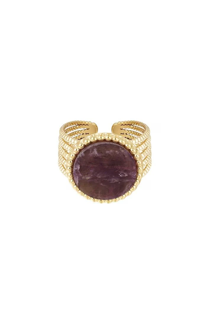 Statement Ring | Grote paarse steen | Stainless Steel