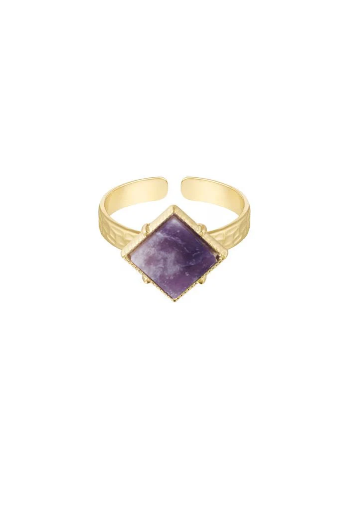Statement Ring | Vierkante paarse steen | Stainless Steel