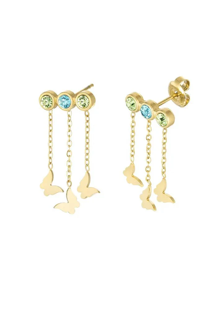 Stud met vlinders | Goudkleurig-Groen | Stainless Steel Stud met vlinders | Goudkleurig-Groen | Stainless Steel