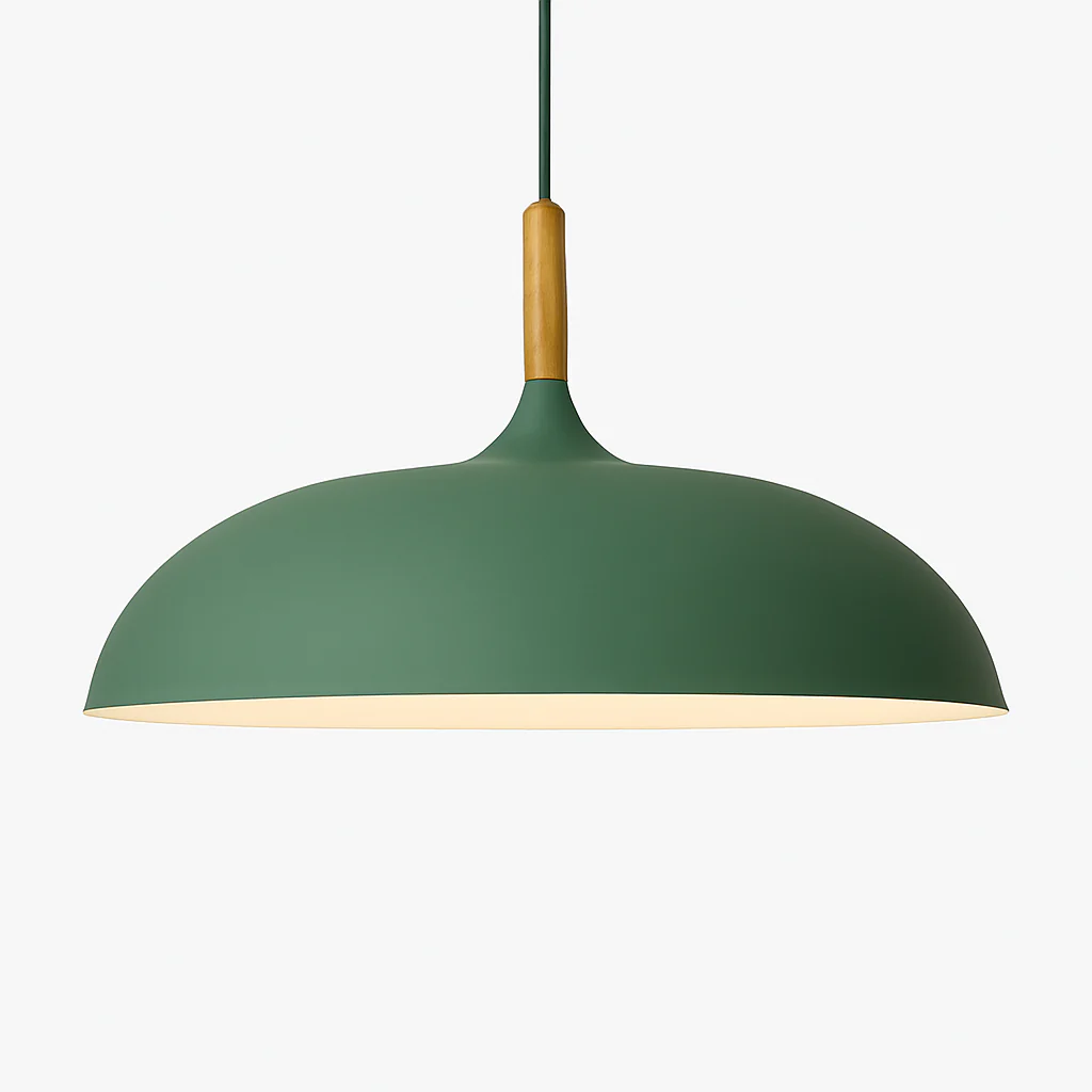 Aluminium Hanglamp in Kleur en Houten Stang Wood