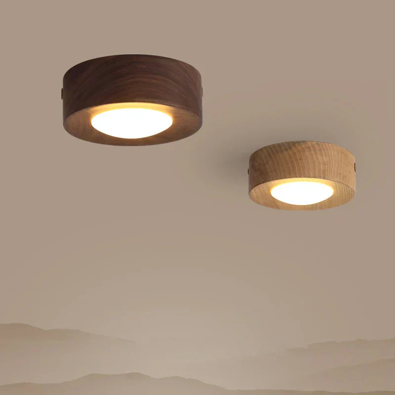WoodenGlow – Walnoot Plafondlamp met LED Schijnwerper